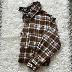 JUST POLLY Women V Neck Button Down Long Sleeve Flannel Blouses Size M